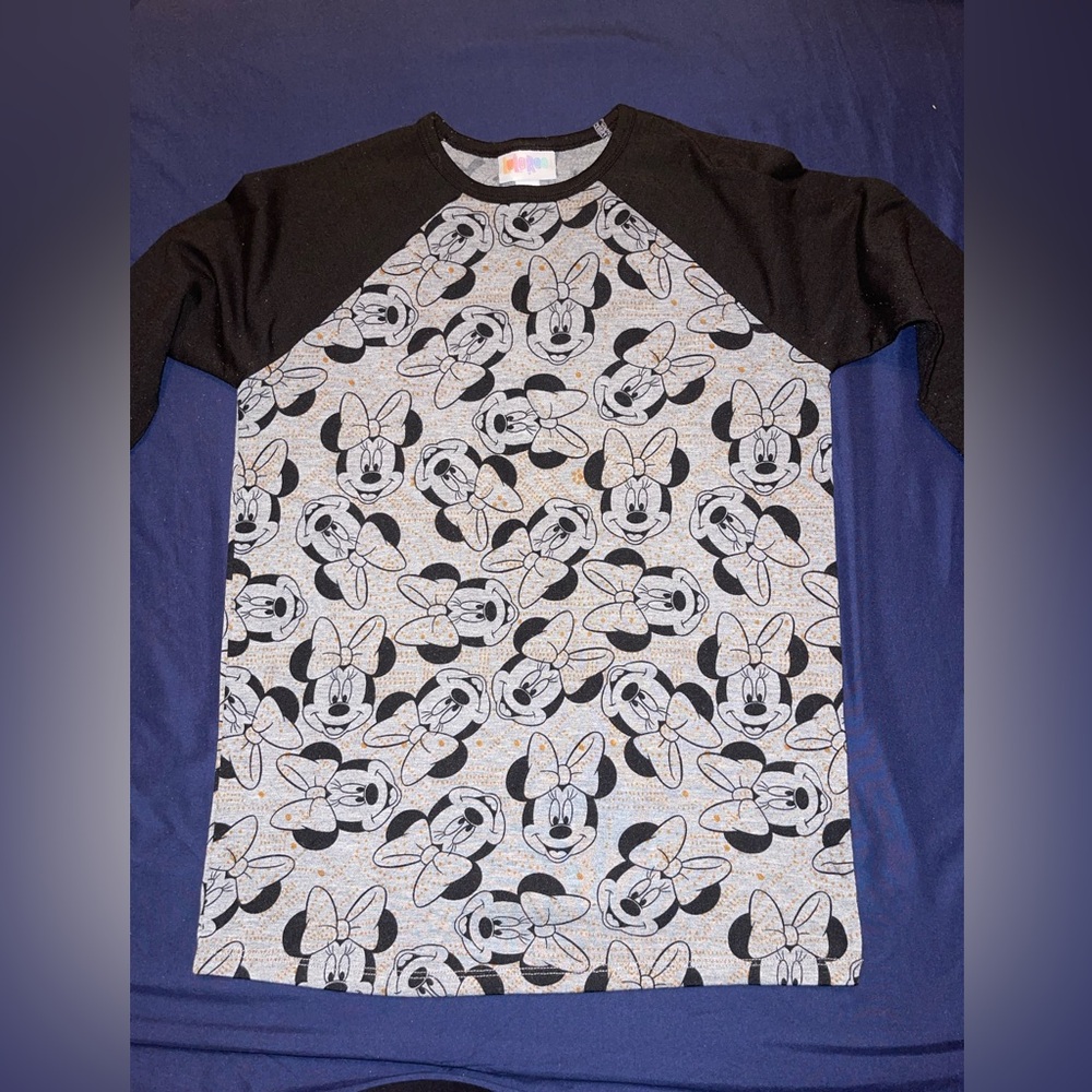 LuLaRoe Black, Gold and Gray Minnie Mouse Graphic Tee